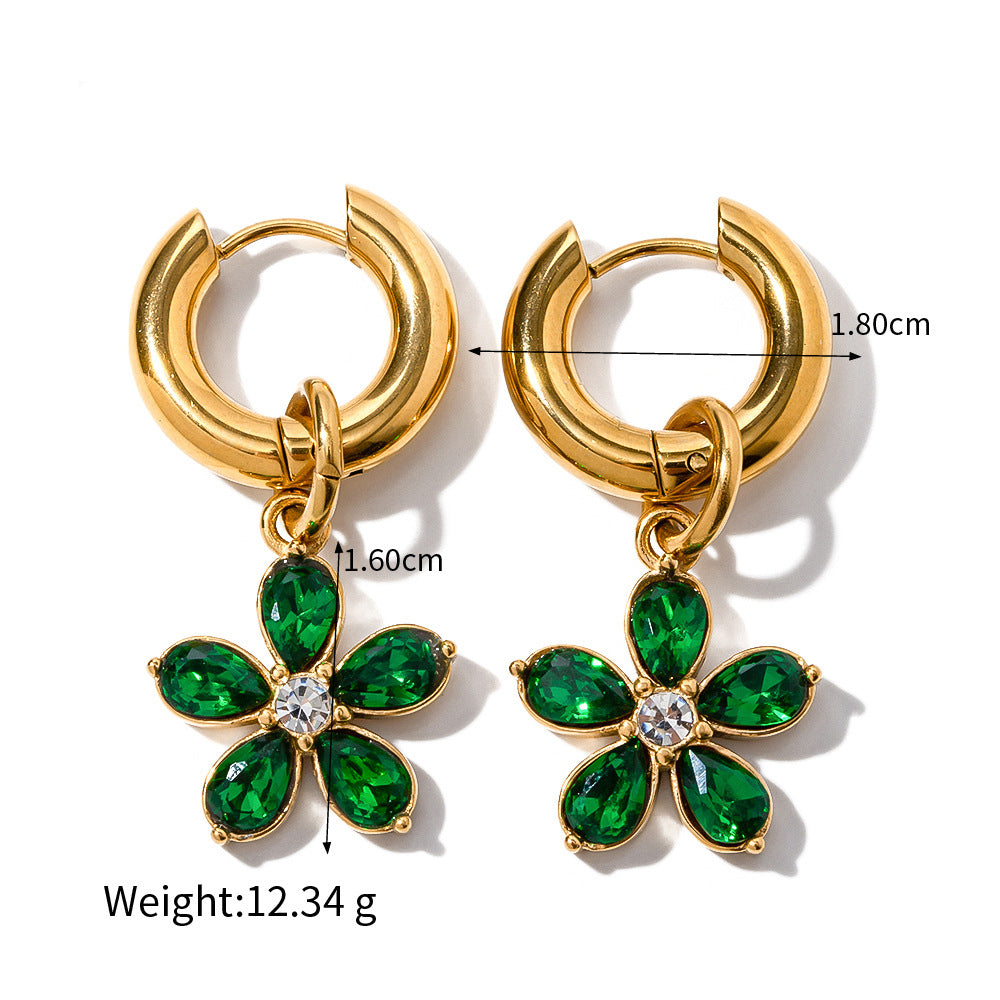 Earrings 18K Gold Exquisite Dazzling Flower Inlaid Zircon Design