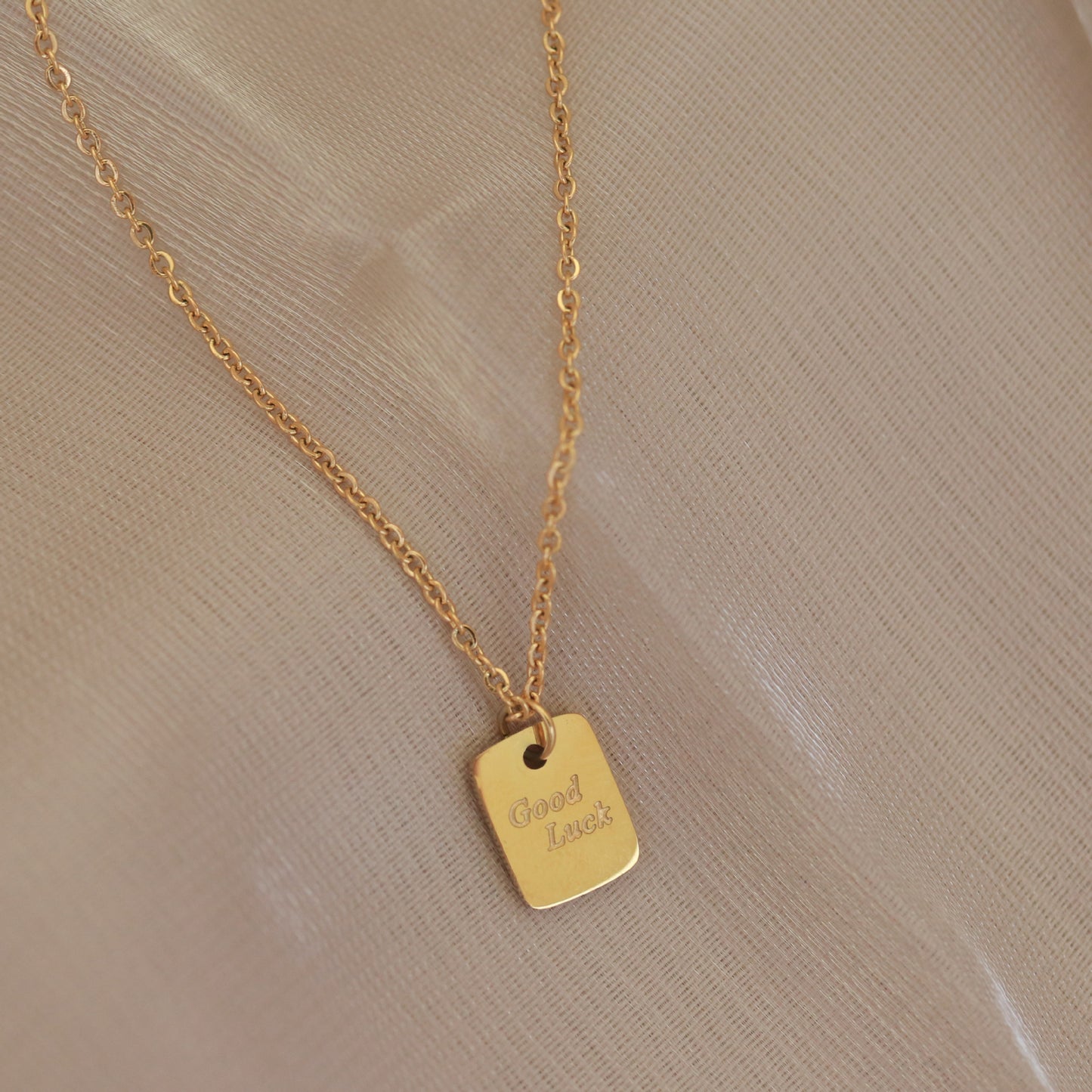 Necklace 18K Gold Fashionable Versatile and simple square card with "GOOD LUCK" design