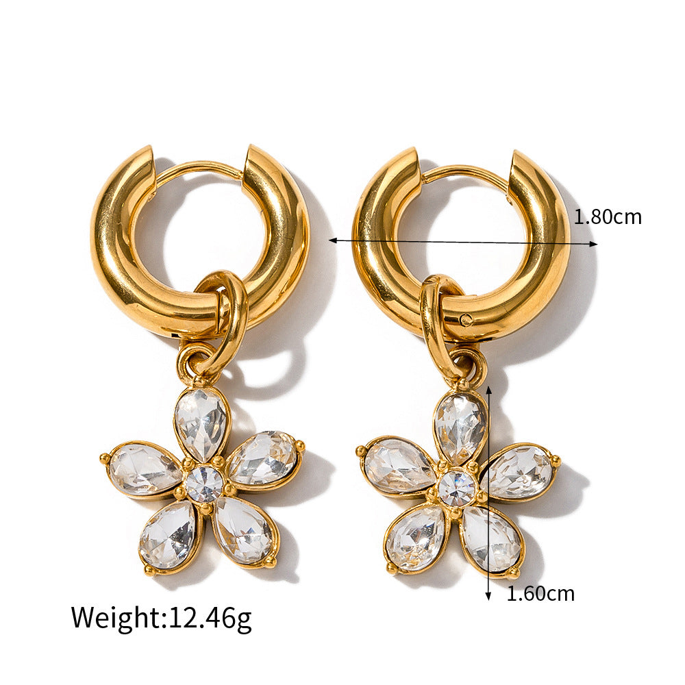 Earrings 18K Gold Exquisite Dazzling Flower Inlaid Zircon Design