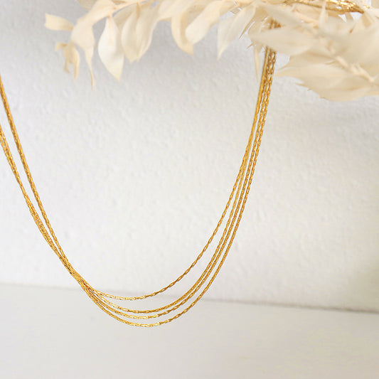 Necklace 18K Gold Thin Chain Multi-layered Design