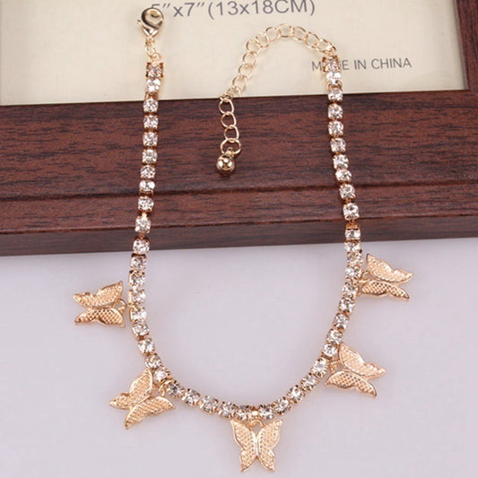 Anklet Fashionable Trendy Temperament Diamond Butterfly Design Claw Chain Tassel